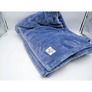 Tommy Hilfiger Plush Fleece Throw Blanket Blue Reversible Logo Patch Cozy Soft